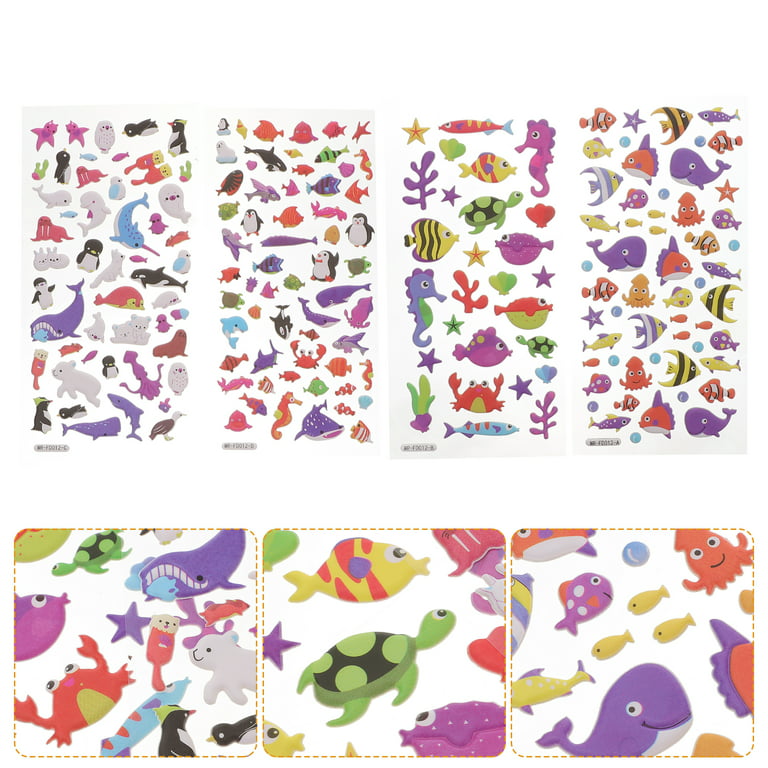 HEMOTON 4 Sheets Sea Animal Bubble Puffy Stickers Cute Cartoon PVC Foam  Stickers for Ocean Birthday Party Favors Craft Scrapbooking
