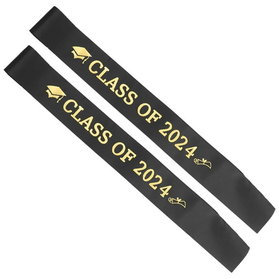 FONDOTIN 2Pcs Prom Court Sash Black Satin 31.5x3.7x0.04In Gilding for Graduation Party and Ceremonies