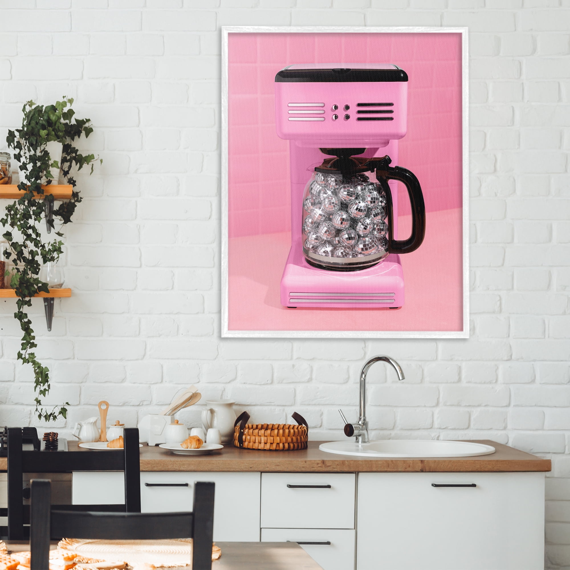 Stupell Industries Disco Coffee Over Pink White Framed Giclee Art, design by LISH Creative