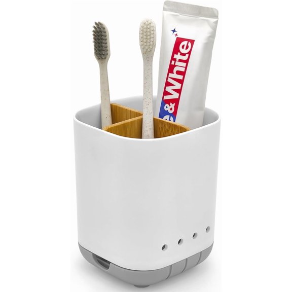 Easy-Clean Bathroom Countertop Organizer with Bamboo Divider