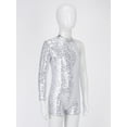 thumbnail image 4 of Doomiva Kids Girls Shiny Single Long Sleeve Gymnastics Dance Leotard Unitard Biketard Jumpsuit with Scrunchies Silver 16, 4 of 7