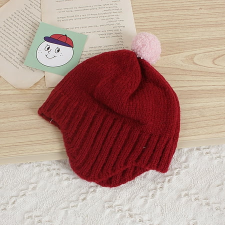 

UoCefik Toddler Baby Child Children Kids Warm Beanie Hats Soft Winter Knitted Beanie Hats for Boys and Girls Pompom Hats 2Y-6Y