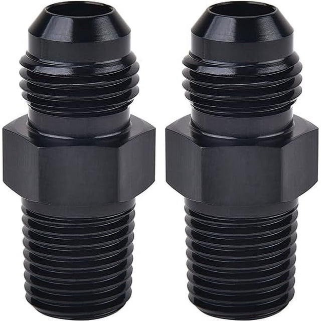 Adaptador de conexión de tubería de aluminio recto, 6AN macho abocinado a 1/4" NPT, negro, 2 piezas