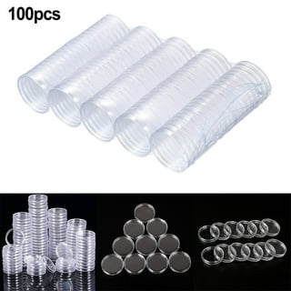 SkyAuks 100pcs 24 mm Airtight Coin Holder Capsules, Clear Round Plastic Coin Case Silver Eagles Coin Container Storage Organizer Box for Coin Collection