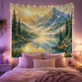 thumbnail image 2 of Mountain Lake Sunrise with Painterly Prominent Jagged Peak, Mystical Fantasy for Space Lovers, Galaxy Room Decor, Housewarming Gift, Tapestry Wall Hanging for Bedroom and Dorm, 2 of 7