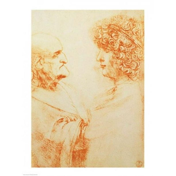 Posterazzi BALALG152183 Deux Têtes de Profil C.1500 Affiche Imprimée par Leonardo Da Vinci - 18 x 24 Po.