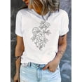 thumbnail image 1 of Camiseta de mujer Trajes de verano Traje Camiseta de cuello redondo para viajes de compras deportivas ﻿Women's Floral Print T-Shirt, Casual Crew Neck Short Sleeve Top, Polyester 95% Spandex 5% Knit, 1 of 6