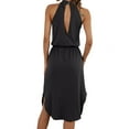 thumbnail image 7 of HUBERY Women Waist Tie Scoop Hem Back Cutout Halter Neck Sleeveless Midi Dress, 7 of 7