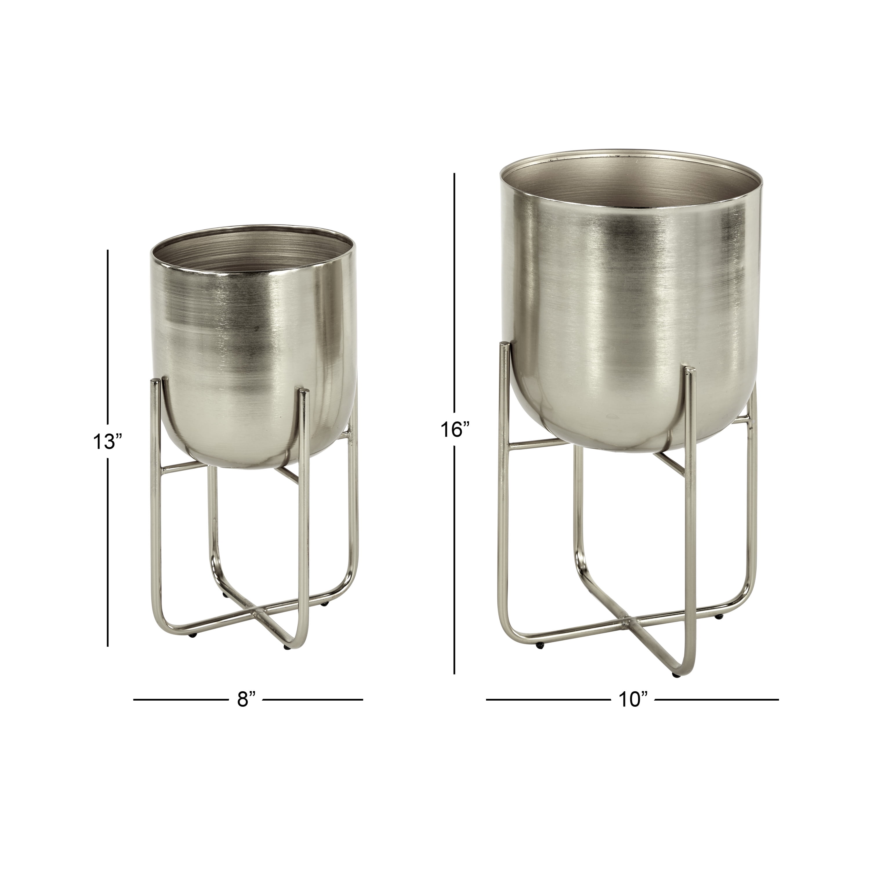 DecMode 16", 13"H Indoor Outdoor Silver Metal Planter with Removable Stand (2 Count)