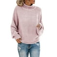 thumbnail image 2 of Conairie Ribbed Knit Sweaters for Women Thick Thread High Neck Sweaters Fashion Solid Color Fall Long Sleeve Pullovers Top Winter Clothes Pink Pink, 2 of 5