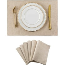 Burlap Linen Placemats Set of 6 Plate Mats Heat Resistant Dining Table Cloth Placemats Washable Kitchen Table Mats for Holiday Dinner, 12x18 inch, Light Linen