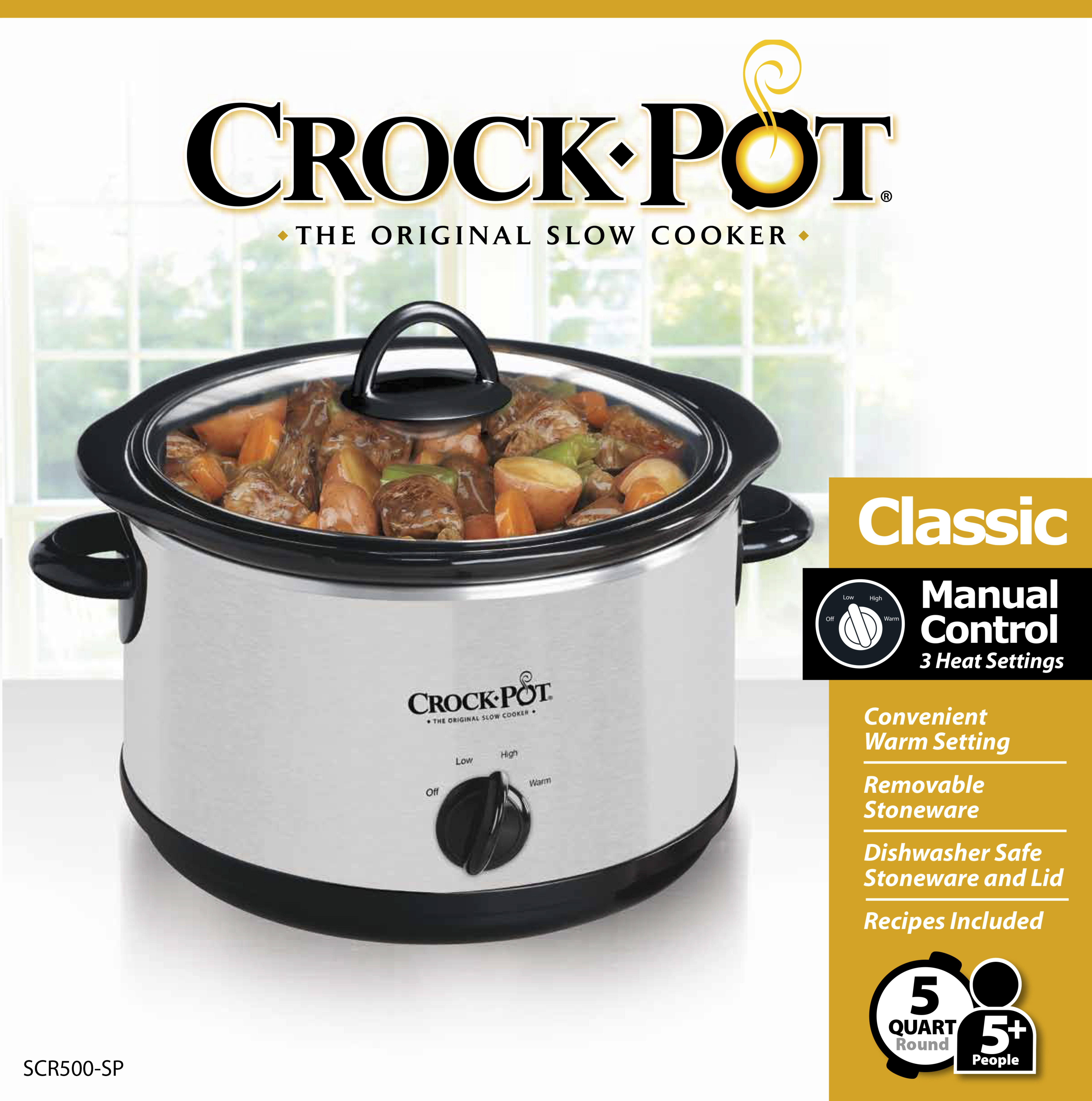 RIVAL 33511LDC Stainless Steel 5-Quart Round CrockPot Slow Cooker