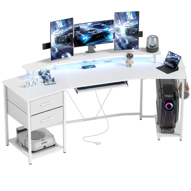 HOMCOM 79 inch Gaming Desk, Industrial Computer Desk with RGB Lights, White