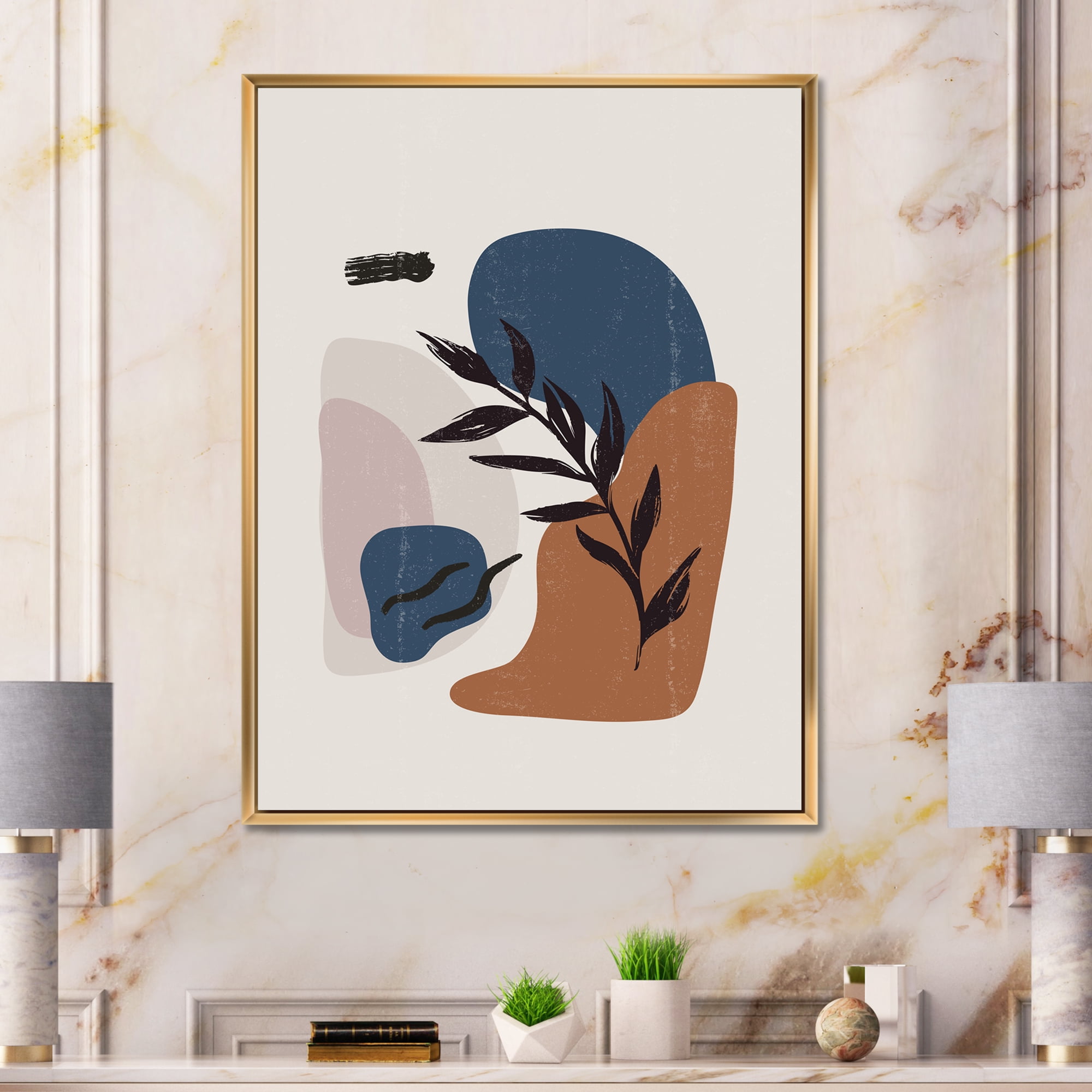 Designart 'Boho Minimalist Botanical Vintage Print' Modern Framed Canvas Wall Art Print