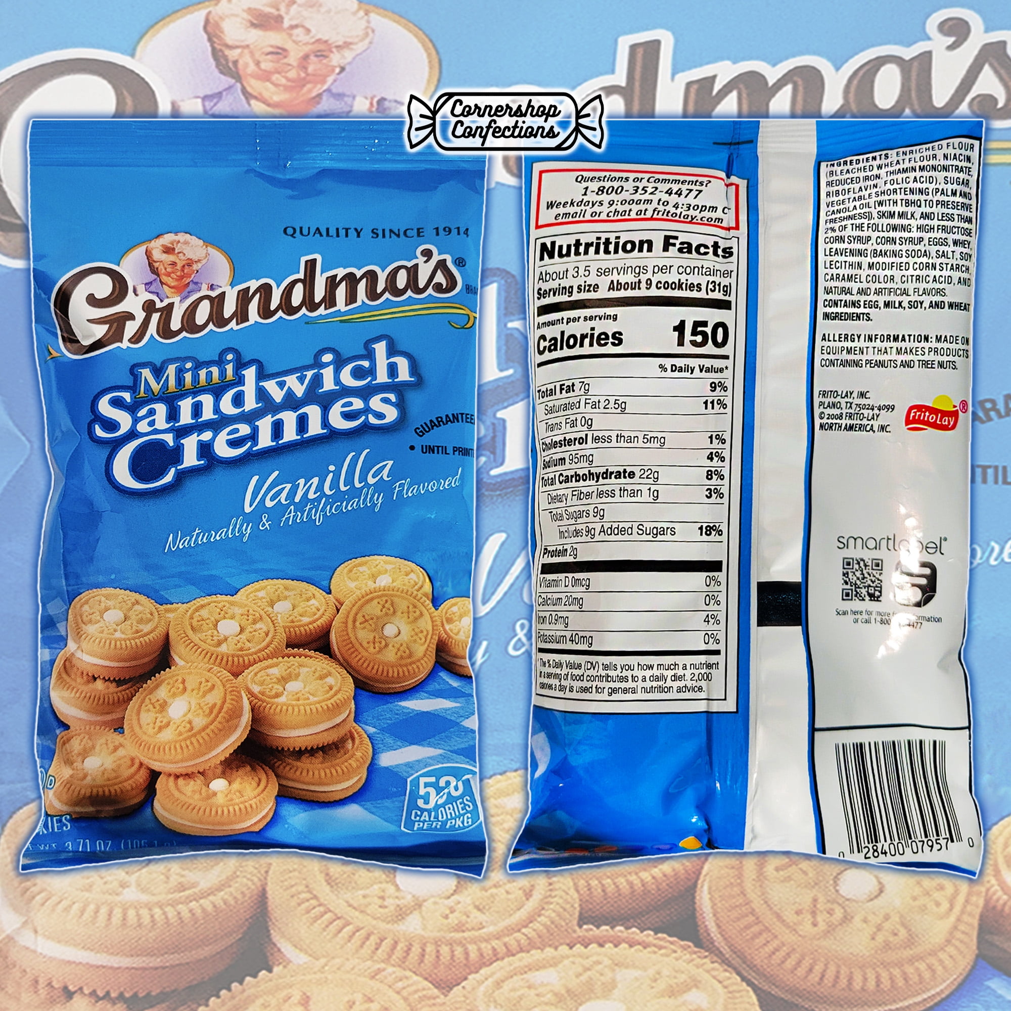 Grandma's Mini Sandwich Creme Vanilla Cookies Bulk Pack - 10 Individually Sealed Bags, Each 3.71 Ounces - For Birthdays, Lunchboxes, Work Snacks, Road Trips in Cornershop Confections Pack