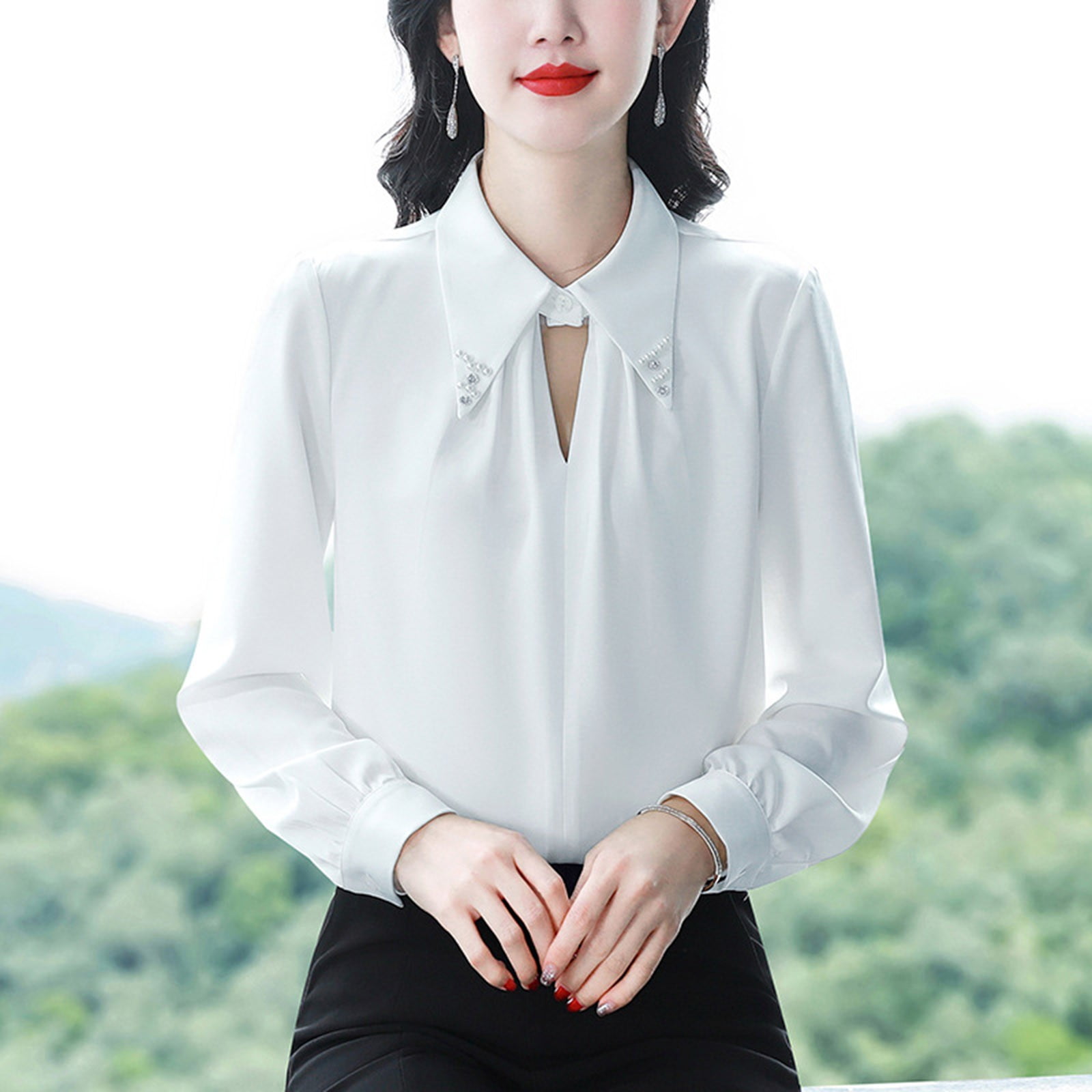 white chiffon flowy blouse