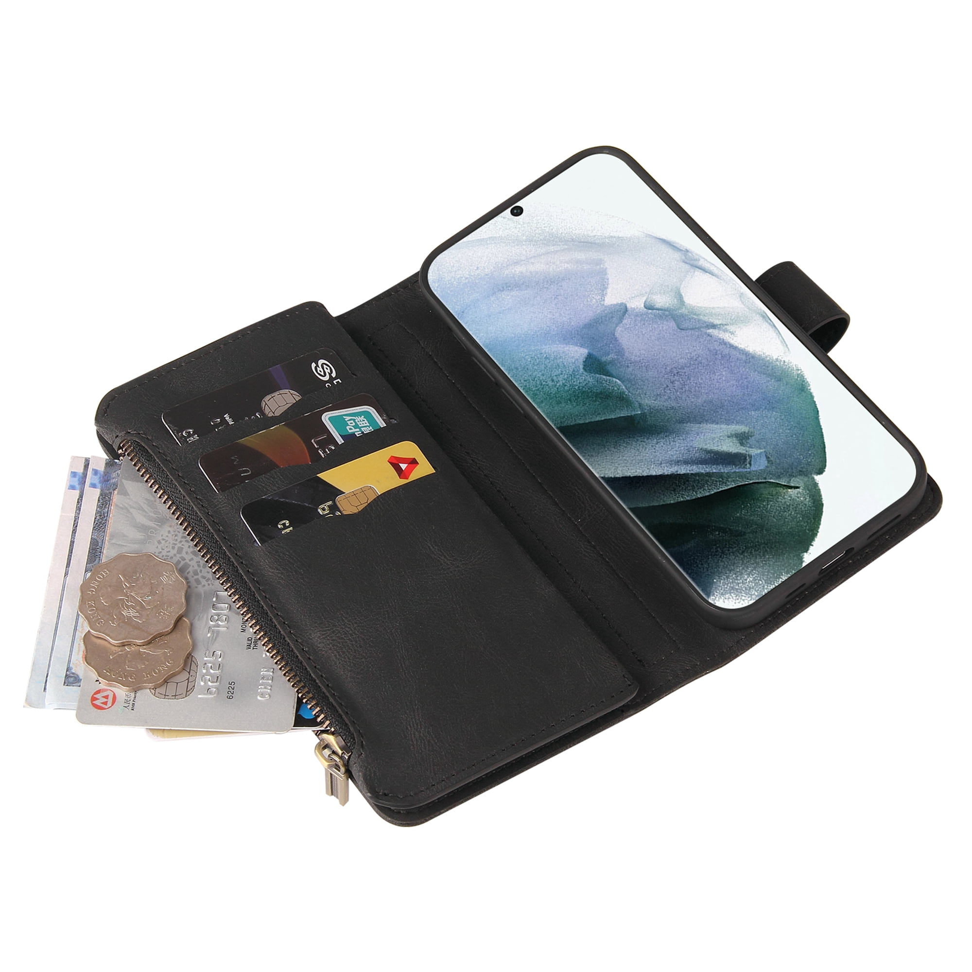 Phone Case for Samsung Galaxy S24 Ultra, S24 Ultra Wallet Case, Luxury Folio Flip Leather Cover [Zipper Pocket] [Wrist Strap] [Kickstand] for Samsung Galaxy S24 Ultra, Black