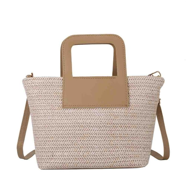 Bolsos tejidos a mano de verano Bolsos de mensajero tejidos casuales para fiestas navideñas (Beige) Ehuebsd Para Estrenar