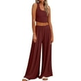thumbnail image 2 of Outfit for Women Sumemr Comfy 2 Piece Set Solid Knitted Sleeveless Crop Tops Elastic Waist Wide Leg Casual Palazzo Pants Homewear Suit(M,Red), 2 of 6