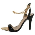 thumbnail image 2 of Delicious Shoe's Women Stiletto High Heels Anklet Gold Chain Lock Ankle Strap Open Peep Toe Pointed Reflective Surface Golden Mirror Scarlet-S Black Patent 7, 2 of 4