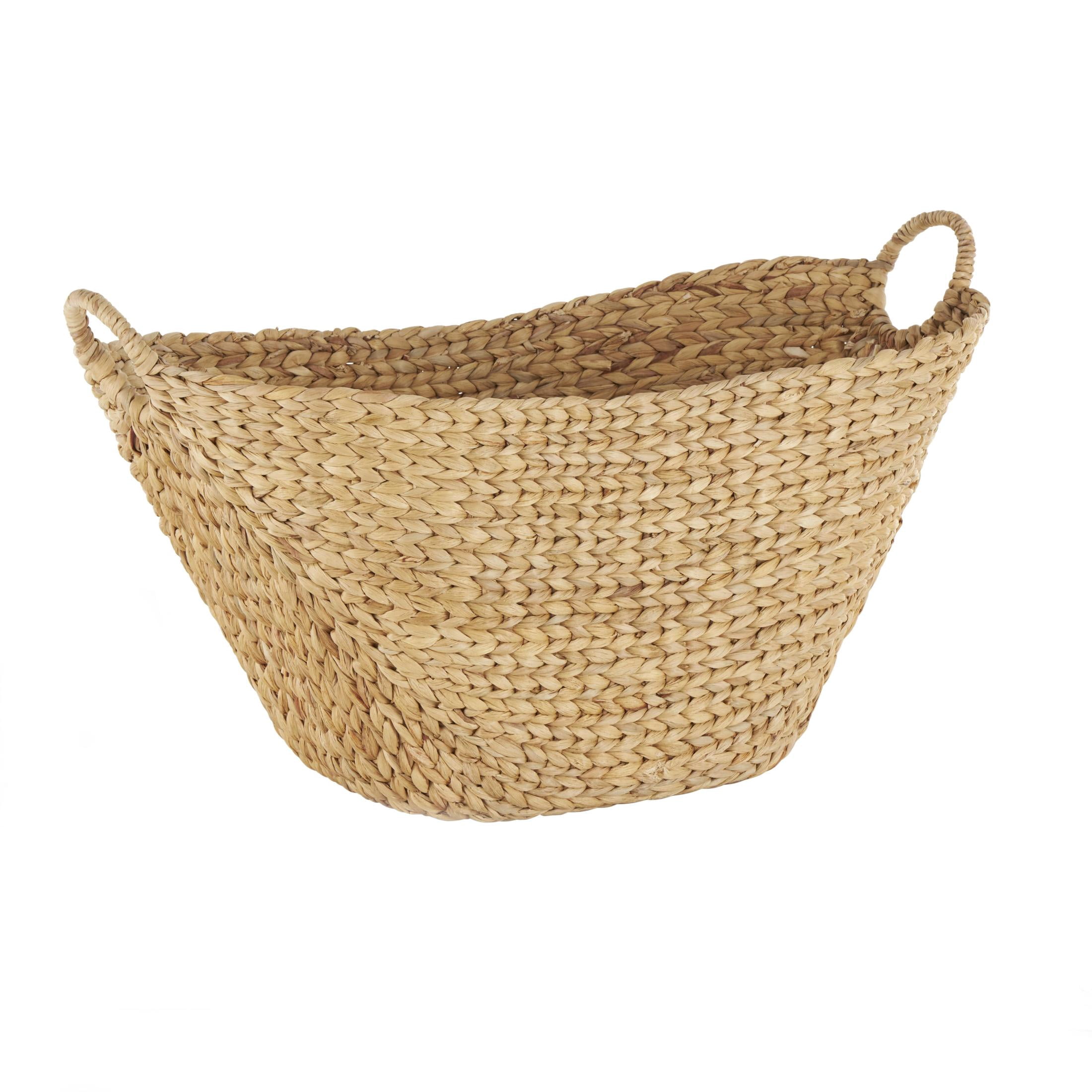 DecMode 31" x 19" Brown Seagrass Handmade Large Woven Storage Basket with Ring Handles, 1-Piece