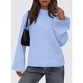 thumbnail image 5 of Women'S Long Sleeve Ribbed Knit Loose Pullover Sweater Tops Fuzzy Knit Casual Chunky Fall Outfits Clothes Light Blue XL, 5 of 9