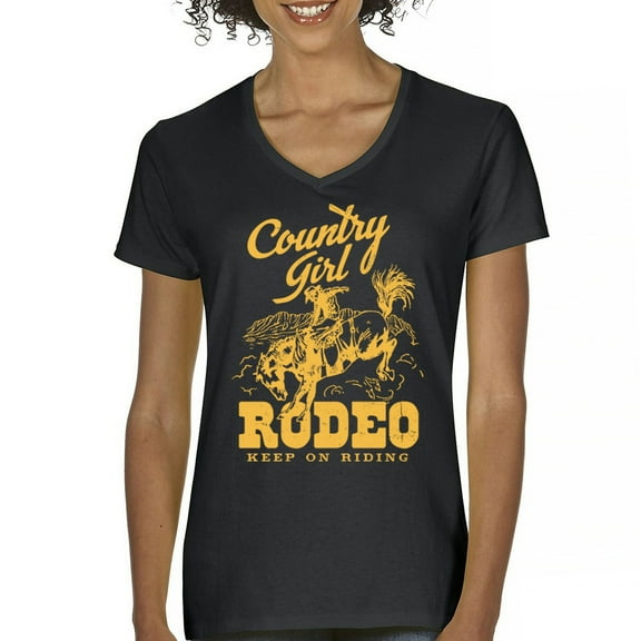 Country Girl Rodeo Women's V-Neck T-shirt Vintage Cowgirl