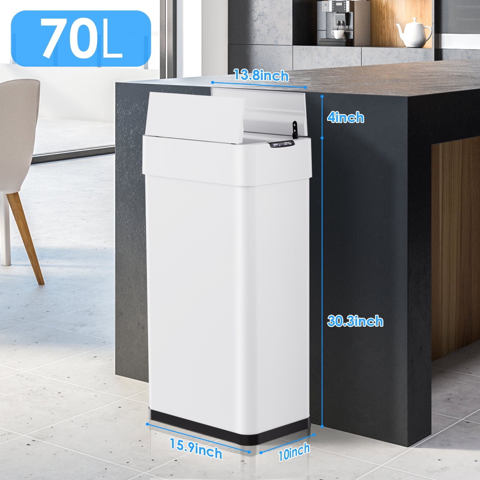 Arlopu 18.5 gal Motion Sensor Kitchen Garbage Can Stainless Steel Automatic Trash Can with Butterfly Lid for Kitchen, Office, Living Room