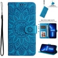 thumbnail image 1 of Nalacover Embossed Pattern Wallet Case for iPhone 14 Pro, 3D Flower Pattern Luxury PU Leather Flip Folio Case with Card Slots Holder Kickstand Magnetic Clasp Wrist Strap Shockproof Cover,Blue, 1 of 13