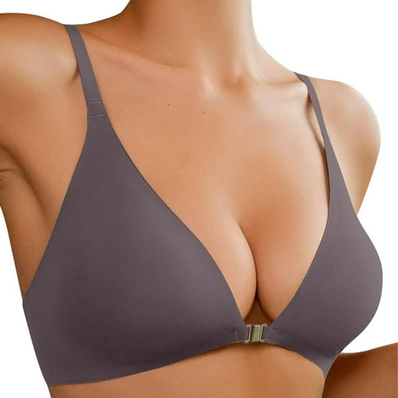 YTIANH Deep V Bras for Women Wireless Seamless Bras Front Closure Bras Everyday T Shirt Bra,Bronze,L