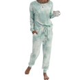 thumbnail image 3 of Pyjama Teinture sur Nœuds pour Femmes Ensemble Deux Pièces Col Rond Manches Longues, 3 of 5