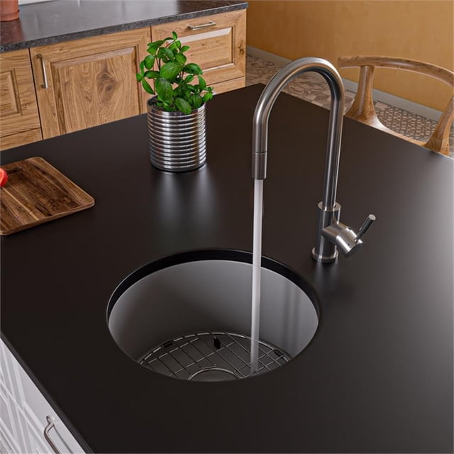 Pemberly Row Gray Matte Round 18" x 18" Undermount / Drop In Fireclay Prep Sink