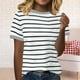 thumbnail image 2 of Ploknplq Elbow Length Tee Shirts for Women,Stripe Shirt,Workout T Shirts for Women,Spring Round Neck Stripe Splicing Loose Short Sleeve T Shirt,Oversized Shirts for Women,Graphic Tee Gray M, 2 of 4