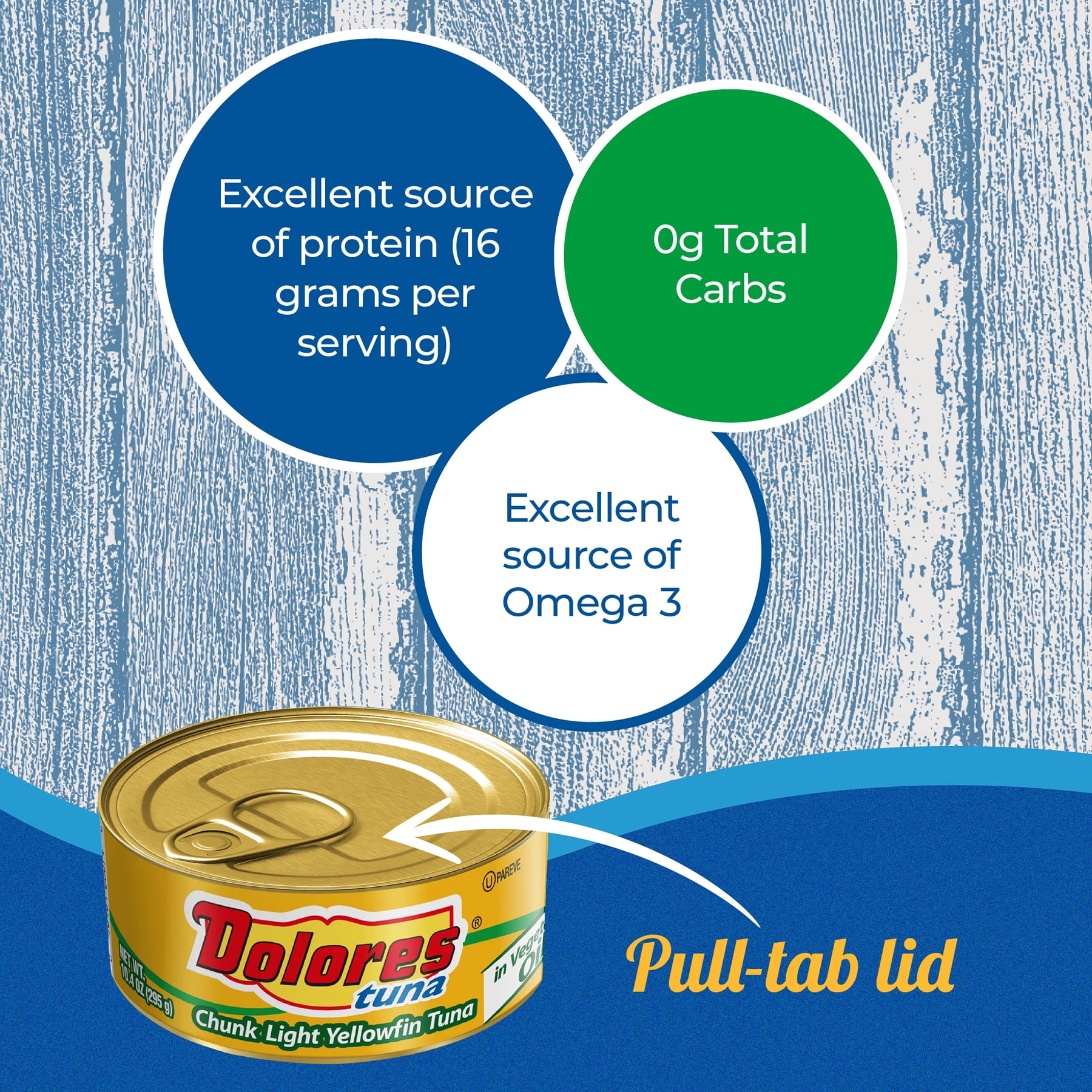 (3 pack) Dolores Chunk Light Yellowfin Tuna in Vegetable Oil, Canned Tuna Fish, 10.4 oz Can