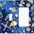 thumbnail image 2 of Metal Light Switch Wall Plate Outlet Cover (Spaceship UFO Astronaut Rocket Outerspace Star Blue - Single Toggle Single Rocker), 2 of 2