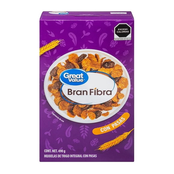 Cereal Great Value Bran Fibra Pasas 490 g