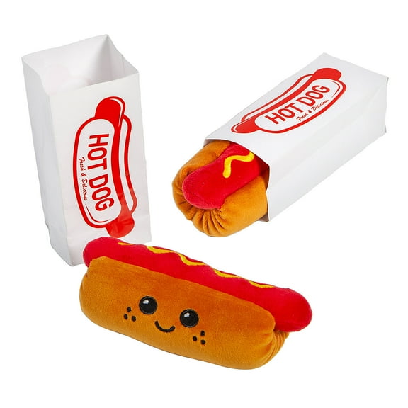 Fun Express 6" x 2 1/4" Stuffed Fast Food Smiling Hotdog Characters - 12 Pieces