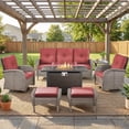thumbnail image 2 of Patiobula Patio Furniture Set with Propane Fire Pit Table, 7 Pieces Outdoor Sectional Couch, Gray Wicker Rattan Conversation Sofa with Swivel Chair Ottoman for Garden Backyard Deck, Red, 2 of 14