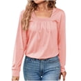 thumbnail image 5 of Femmes Manches Longues Tops Habillés Col Carré Chemise Plissée Ample Coupe Chemises, 5 of 5