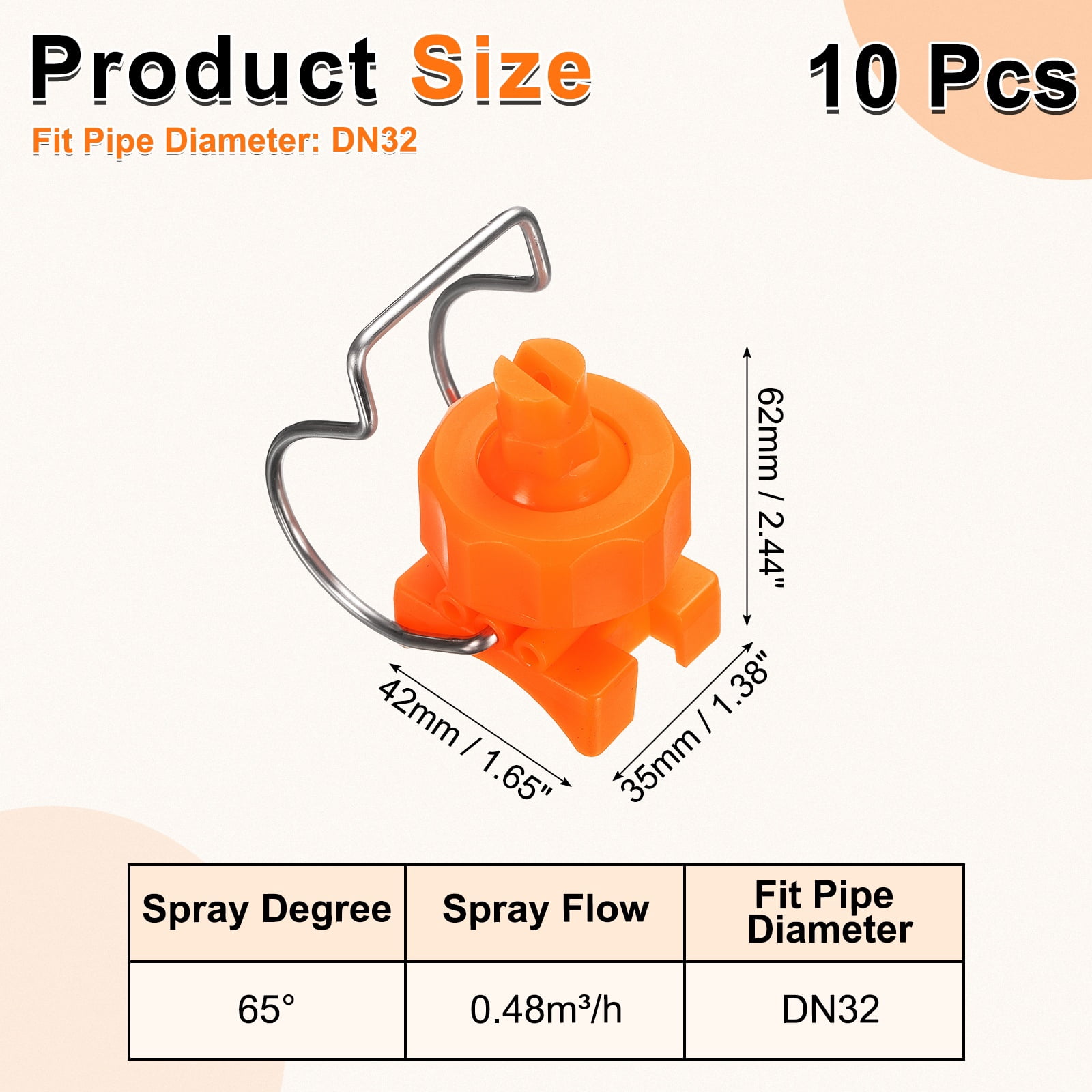 Uxcell 10 Pack Flat Fan Spray Tip, 65 Degree Spray Nozzle with Clip Adjustable Plastic Yellow Nozzles Fit 1-1/4" Hose, 0.48 Cubic Meters Per Hour