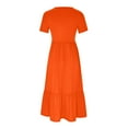 thumbnail image 5 of VSSSJ Womens Summer Casual Short Sleeve Crewneck Dress Solid Color Loose Flowy Tiered Ruffle Maxi Beach Sun Dress with Pockets Orange XL, 5 of 8