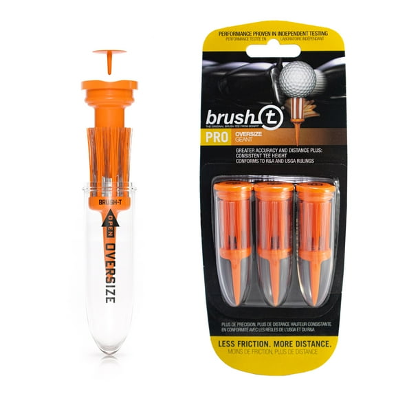 BRUSH T Premium Plastic Golf Tees, Orange Oversize 3-Pack, Size 2.4”, Unbreakable Innovative Design, Consistent Height, Perfect Golf Gift for Men and Women. Golfing Tees, Works With Any Golf Ball