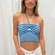 thumbnail image 5 of Top de tubo para mujer, cuello Halter, a rayas, sin espalda, sin mangas, cintura alta, Top corto para fiesta diaria y viajes, 5 of 8