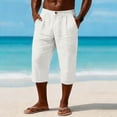 thumbnail image 3 of Betivan Men's Linen Capri Pants Elastic Waist Solid Color Breathable Lightweight Calf Length Loose Fit Beach Vacation Outdoor Daily Trousers, 3 of 9