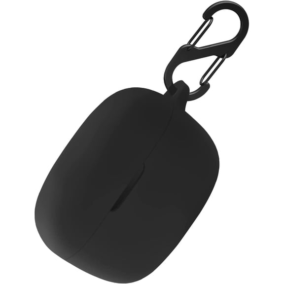 Silicone Carrying Case Compatible with JBL Vibe 200TWS, Portable Scratch Shock Resistant Cover with Carabiner (Black)