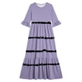thumbnail image 4 of Girls Summer Maxi Dress Kids Striped Short Sleeve T-Shirt Dress for School Casual Dress with Pockets Purple 7-8 Years, 4 of 7