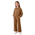 thumbnail image 2 of EGNMCR Long Sleeve Turndown Collar Set Children's Solid Color Long Sleeve Turn-Down Collar Button-Up Top With Elastic Waist And Pockets And Pants Set Girl polyester set, 2 of 8