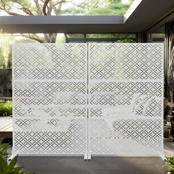 MAYEERTY 72" × 47" Outdoor Privacy Screen, 3 Panels Metal Decorative Screen, White