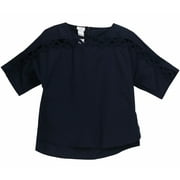 Akris Women's Navy Short-Sleeve Scalloped Cotton Blouse - 6