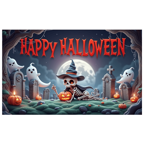 Orange Theme Halloween Banner Witch Hat Skull Decoration Fabric Material for Halloween Party Outdoor Decoration Indoor Decoration
